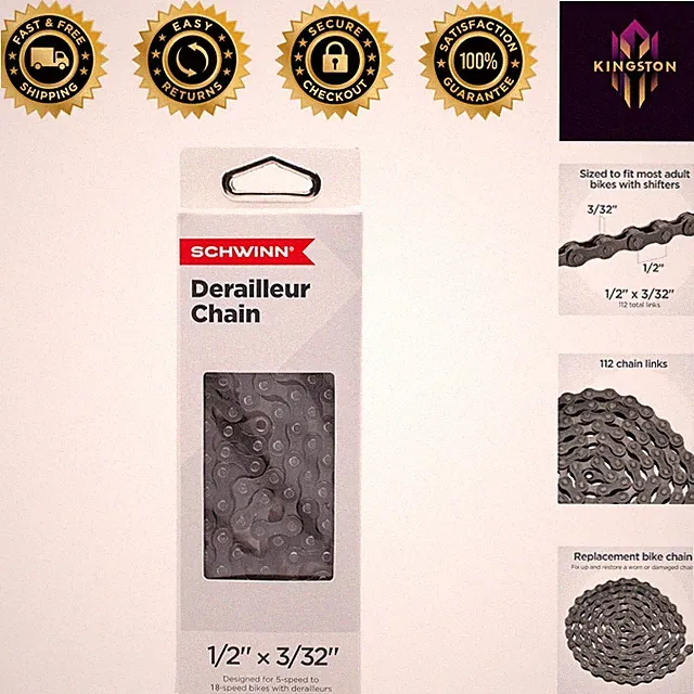 112 Links Steel Replacement Bike Chain - Fits Derailleur & Multi-Speed Models