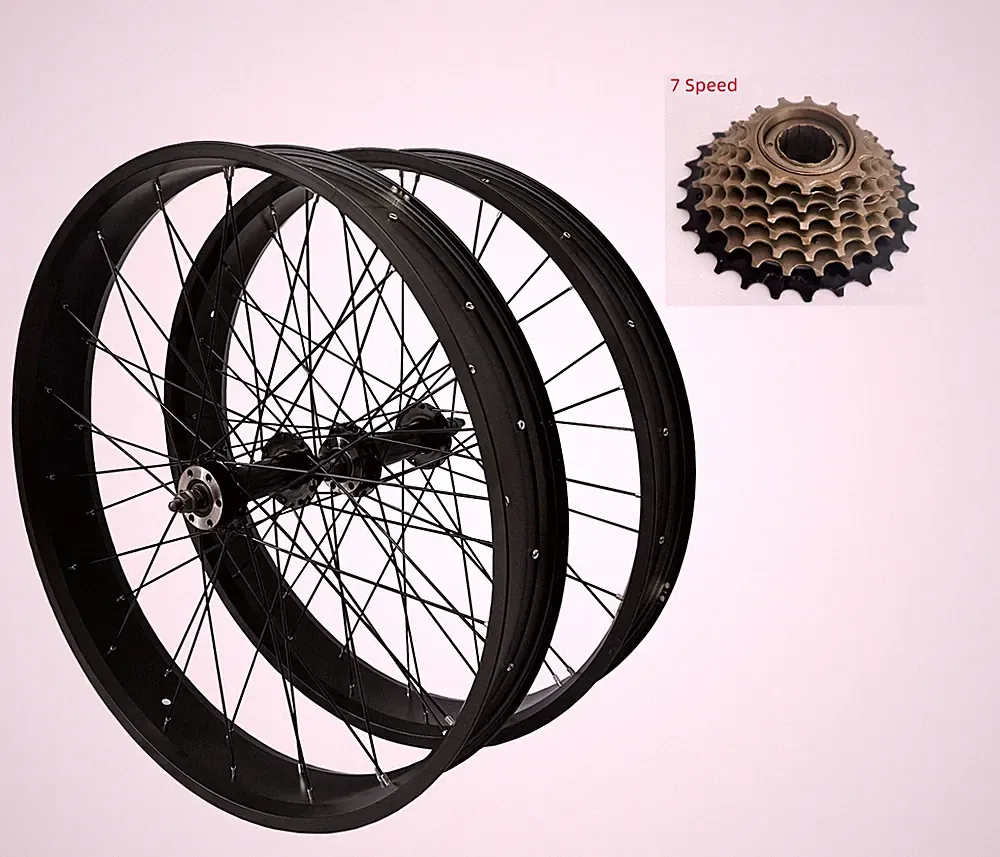 26''x4'' Fat Tire Heavy Duty 12G 36S Bike Wheel Set Rim & Multi speed Freewheel