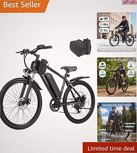 OUREA 26" Electric Bike: 750W Peak Motor, 20MPH, 40-Mile Range, UL2849 Certified