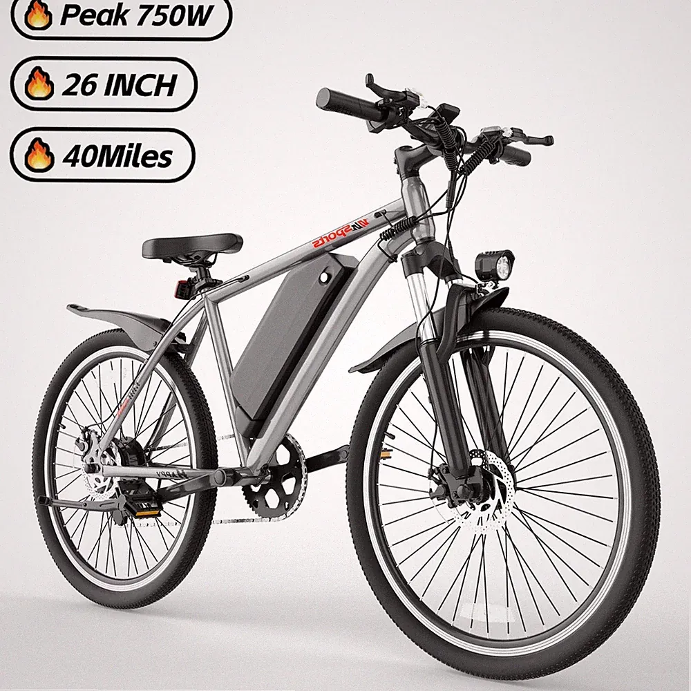 White 26" Electric Mountain Bike 350W 48V Commuter Ebike UL MAX 40MI 22MPH