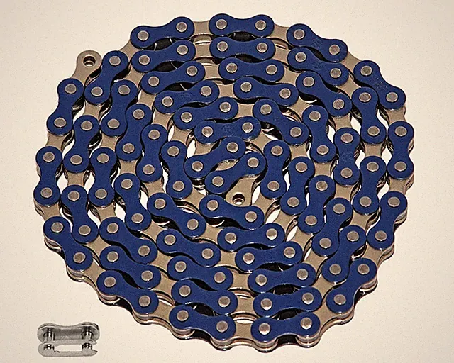 YBN Single Speed Bicycle Chain 1/8 BMX Freestyle Fixie Beach Cruiser Blue Chrome