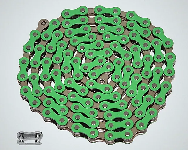 YBN Single Speed Bike Chain 1/8 BMX Freestyle Fixie Beach Cruiser Green Chrome