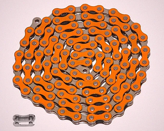 YBN Single Speed Bike Chain 1/8 BMX Freestyle Fixie Beach Cruiser Orange Chrome
