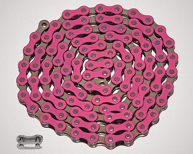 YBN Single Speed Bike Chain 1/8 BMX Freestyle Fixie Beach Cruiser Pink Chrome