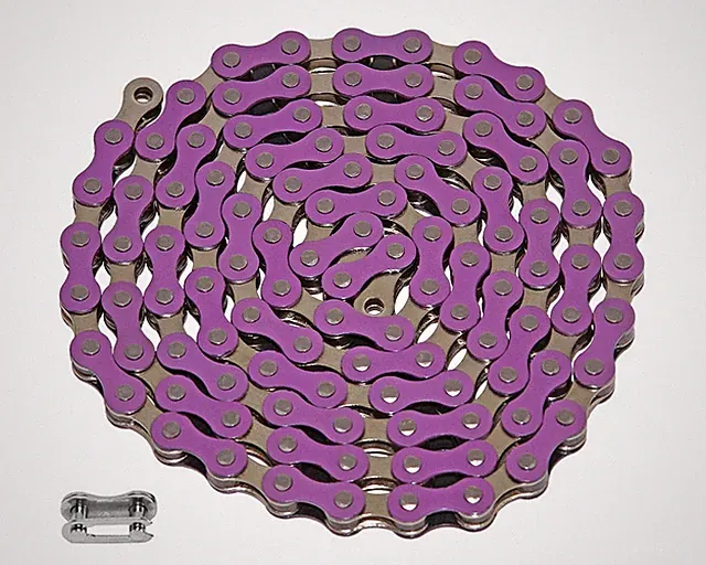 YBN Single Speed Bike Chain 1/8 BMX Freestyle Fixie Beach Cruiser Purple Chrome